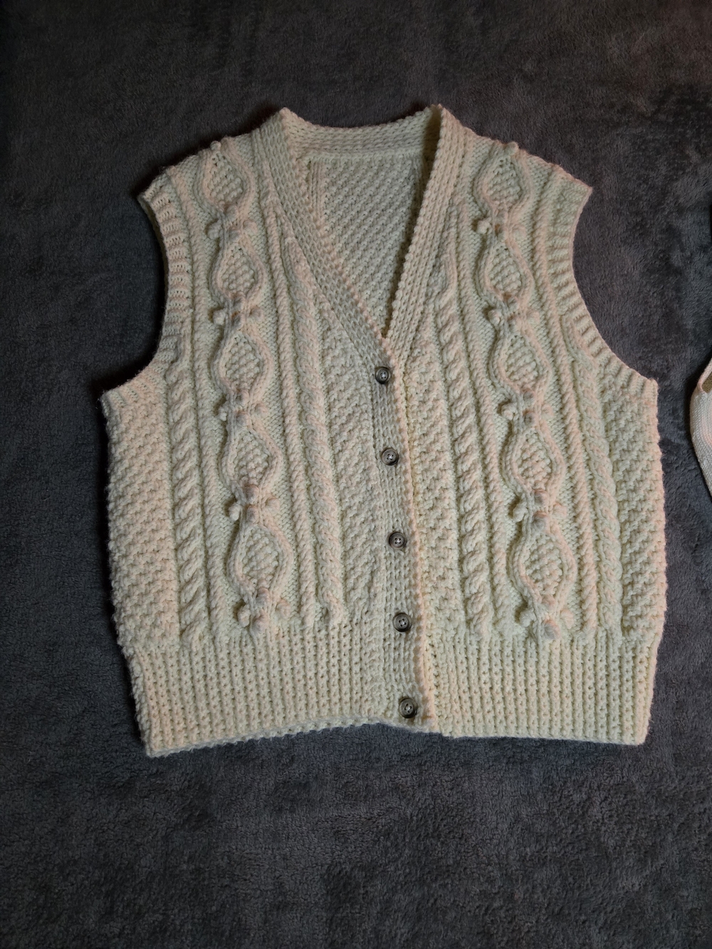 Textured Cream Cable-Knit Button Vest